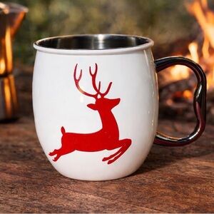 White Enamel Mug Red Reindeer Deer Stainless Steel Camp Coffee Cup 12oz
